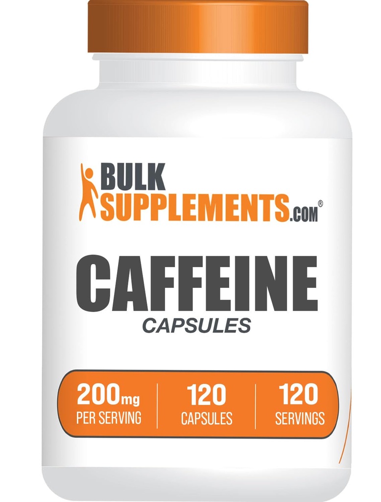 BulkSupplements.com Kofeina 200mg Kapsułki - Suplementy kofeinowe, Kofeina Tabletki 200mg - dla wsparcia energetycznego, 1 Kapsułka kofeinowa na Serving, 120 Kapsułki (Opakowanie po 1)