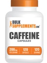 BulkSupplements.com Kofeina 200mg Kapsułki - Suplementy kofeinowe, Kofeina Tabletki 200mg - dla wsparcia energetycznego, 1 Kapsułka kofeinowa na Serving, 120 Kapsułki (Opakowanie po 1)