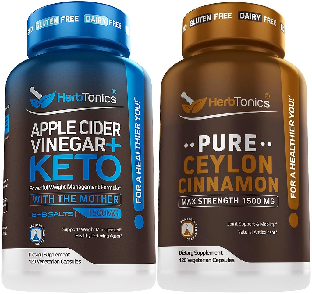 Herbtonics Jabłko Cydr Kapsułki Ocet Plus Keto BHB 124; Tłuszcz Burner & Weight Loss Supplement for Women & Men - Premium Ceylon Kapsułki cynamonu - Skuteczne Cynamon Pigułki dla poprawy Well-Being
