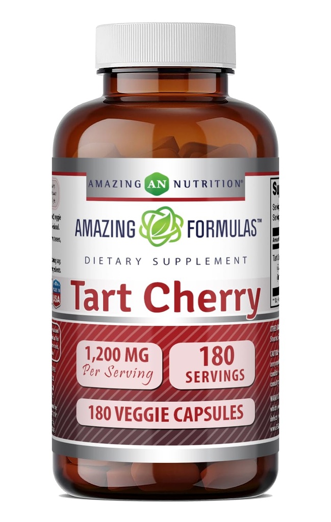 Amazing Supples Tart Cherry 1200 MgPer Podawanie 124; 180 Veggie Suplement Kapsułki 124; Non-GMO Bidul124; Gluten Free 124; Made in USA