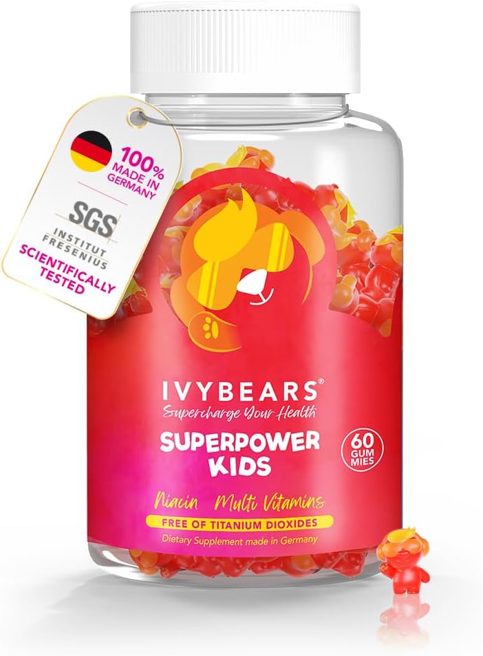 IvyBears ® Superpower Kids - Multivitamin Gummies for Immune Support - Wzmocnienie systemów immunologicznych dzieci z witamin C, D2, B6, A - W pełni naturalne Berry- Flavored - German- Made Daily Supplement