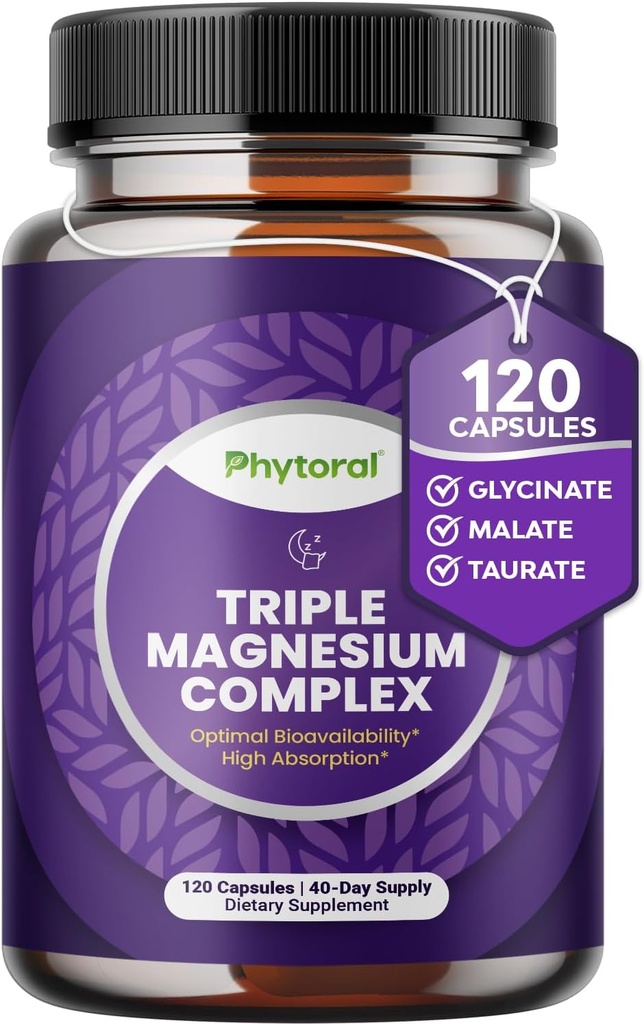 Bardzo mocny Magnezu Kapsułki - Triple Magnezu Mieszanka z Taurate Glycinate i Malate - 400mg Suplement Wspomaga Relaks & Ogólnie Wellness Non-GMO Vegan 120 Kapsułki