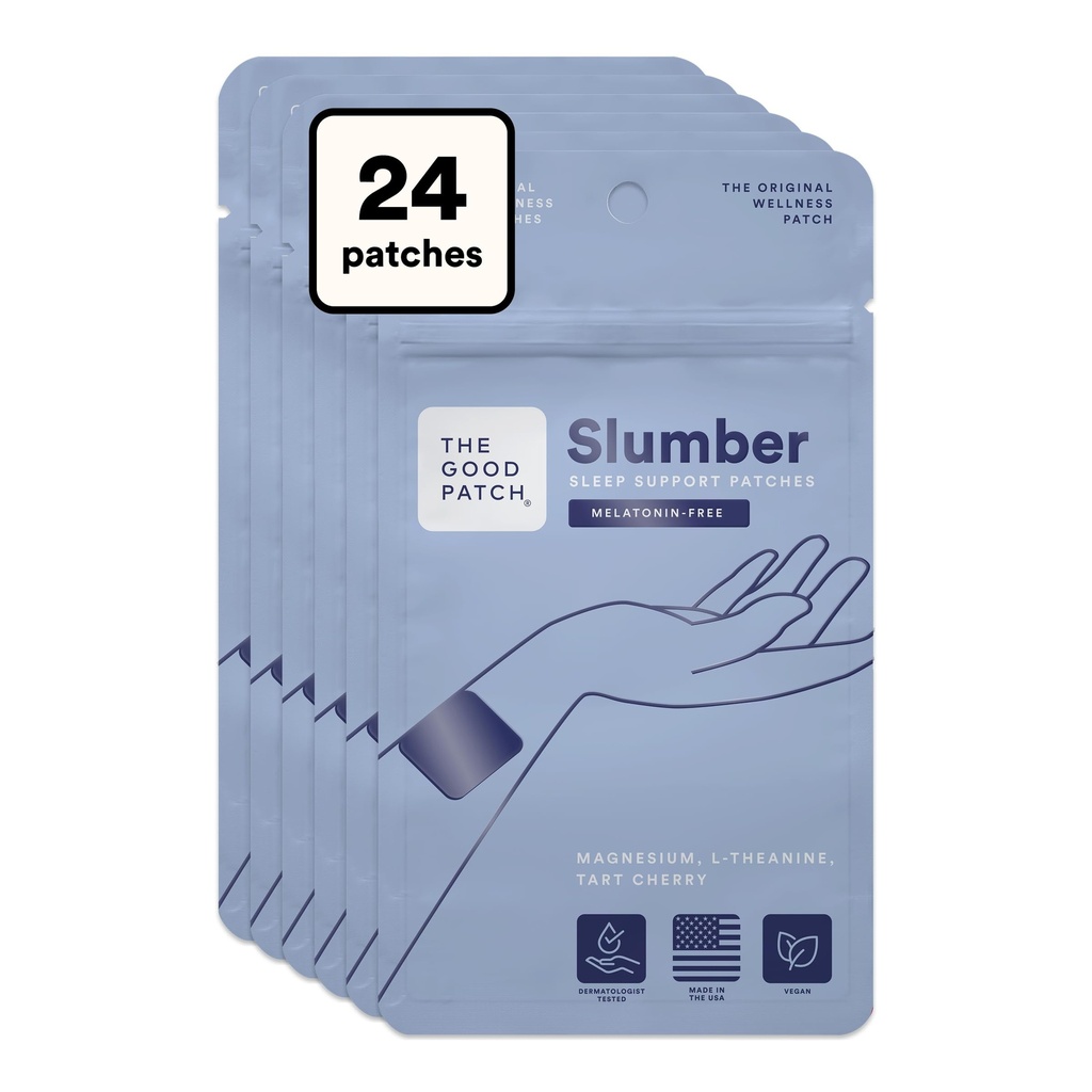 Dobre patch Slumber Sleep Support, Melatonin Free, Trwałe Release, Natural Patch z L- Theanine, Magnezu, Tart Cherry Extract, roślinnego Wearage Wearage Wellness (24 Total Patches)