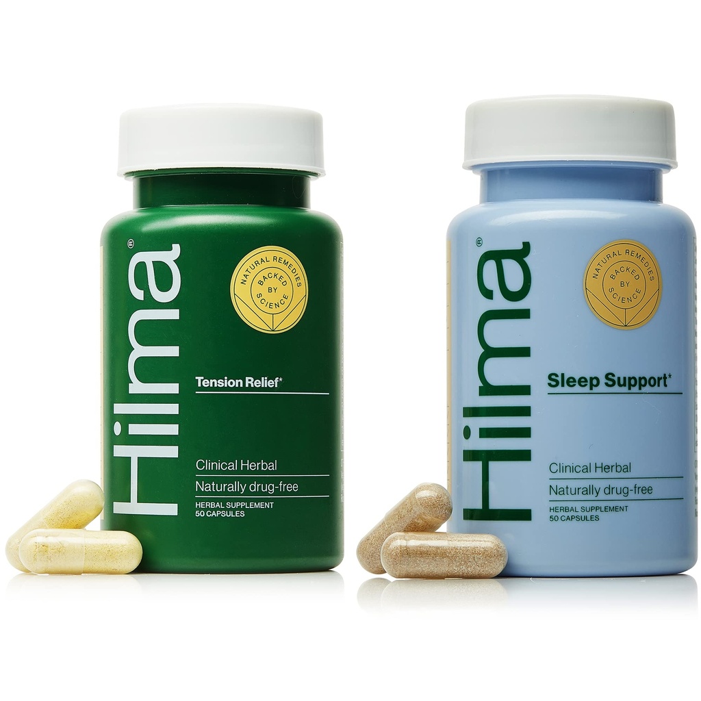 Hilma Natural Tension Ból głowy Ulga + Sleep Supplement Supplement, 50 Kapsułki wegańskie w każdej butelce