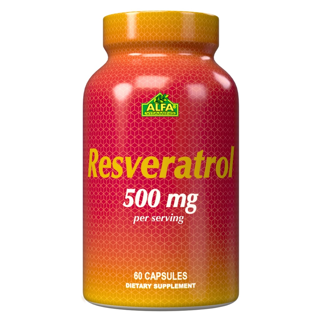 Resveratrol 1000mg przez Alfa Vitamin - Potężny przeciwutleniacz, Pomaga zapobiegać uszkodzeniu komórek - Wspomaga funkcje mózgu, sercowo-naczyniowe zdrowie, Metabolizm, działanie przeciwstawne - 60 Kapsułki