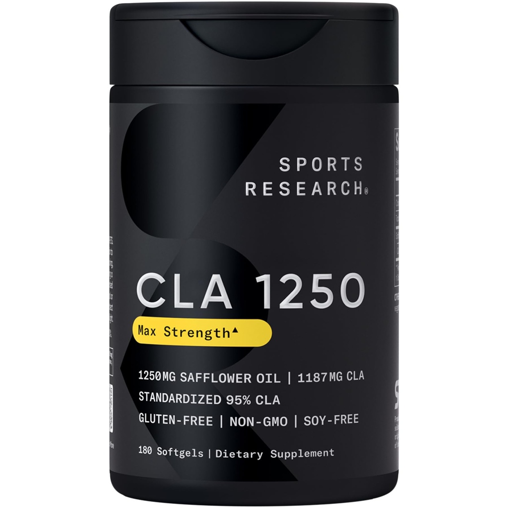 Sports Research CLA - 1250mg z Active Conjufared kwas linolowy dla mężczyzn i kobiet 124; Non-GMO, Soy & Gluten Free - 95% (180 Softgels)...