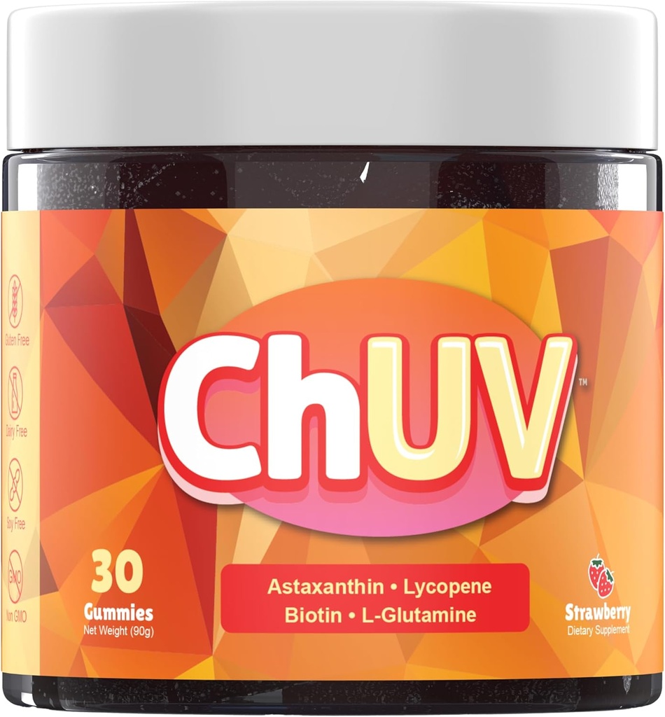 60 Gummies - Natural Astaxanthin Supplement for Support Tanning - Zawiera likopen, Biotin i L- glutamina - Non-GMO & Gluten- Free