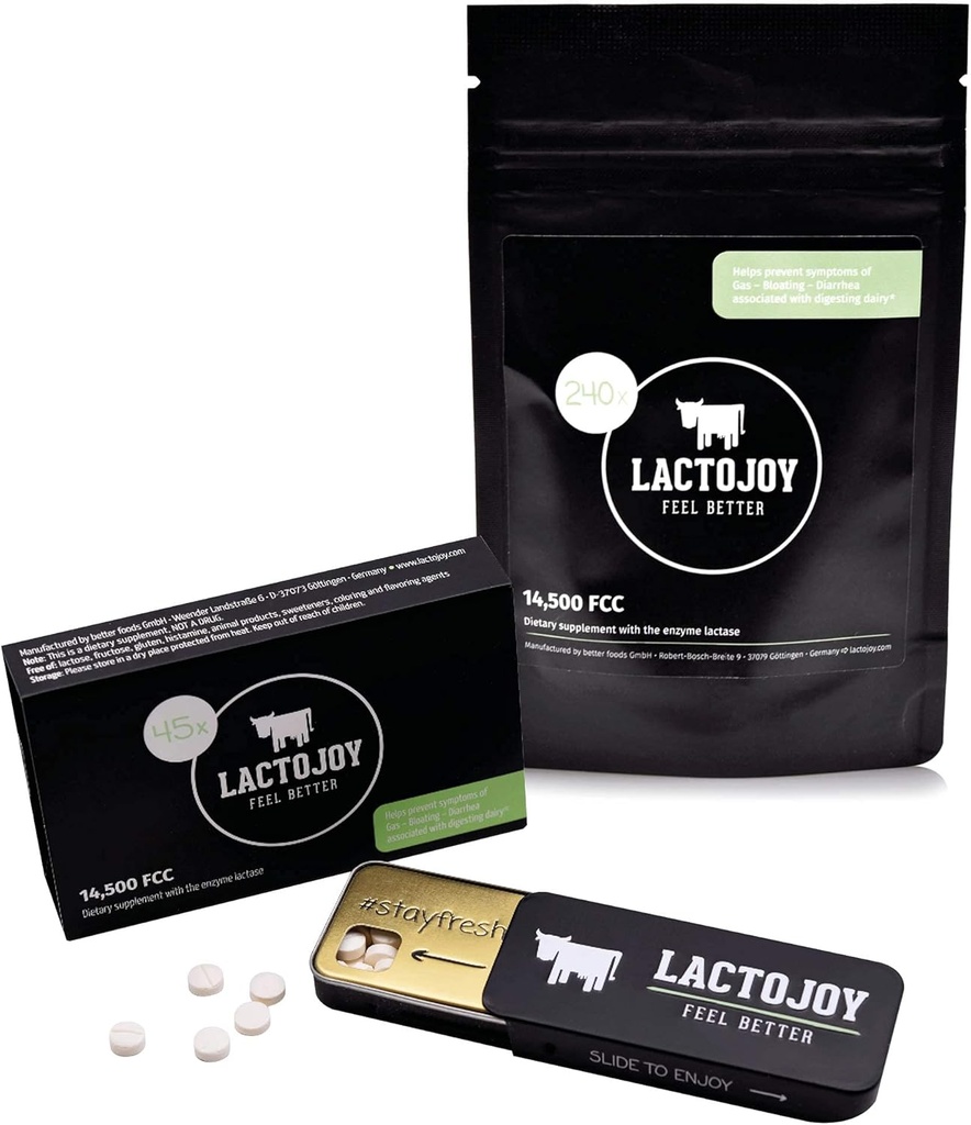 LaktoJoy Lactase Pills Bundle of 45 Pc. and Refill Pack I Powerful Lactase Enzymes for Lactose Intolerantion I Ultra Pure Lactase for Improved Travement I No Silicon Dixide, No Artificial Flavors