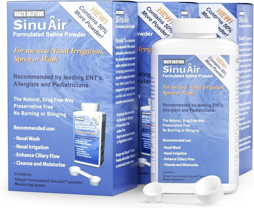 Roztwór soli Sinus Rinse - Sól w proszku do systemu SinuPulse, Neti Pot Flush, Nasal Wash Squeeze Butelka, & Nawadnianie nosa, Wzmocnione Formulacja i czyszczenie dla zatok, 300 g Butelka (3-Pack)