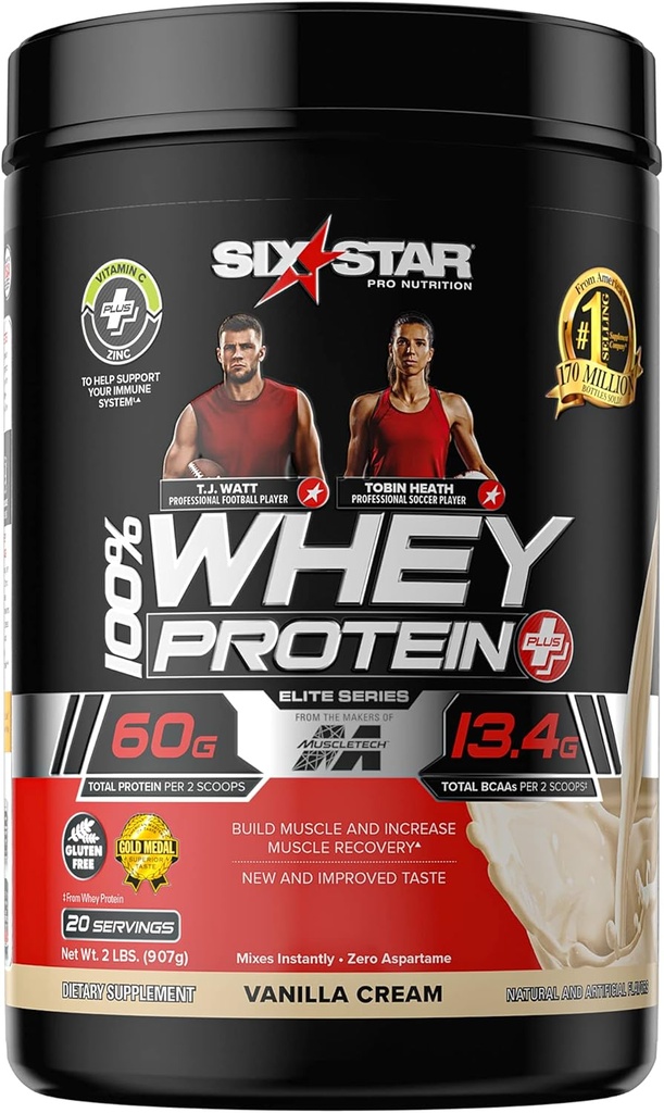 Proszek z białka serwatki + Immune Support Support 124; Sześciogwiazdkowy Białko serwatki Plus 124; Izolat białka serwatki & Peptydy + Builder mięśni 124; Proszek z białka lean dla mięśni Zysk i Odzysk 124; Wanilia, 2 kg