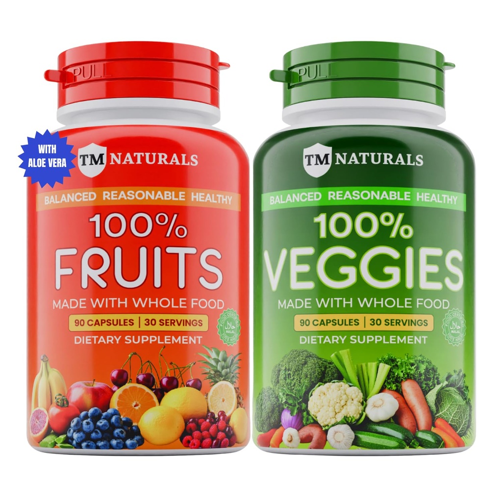 Owoce i warzywa Suplement Witaminy dla mężczyzn i kobiet - Super Owoce i warzywa Kapsułki do wsparcia zrównoważonego żywienia i poziomu energii - Whole Natural Super Foods 90 Count (Pack of 2)