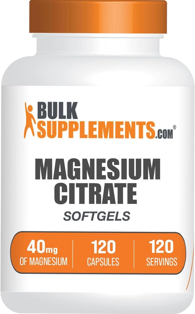 BulkSupplements.com Magnesium Citrate Softgels - Magnesium Supplement, Magnesium Citrate Supplement - Gluten Free, 1 Softgel per Serving (40mg of Magnesium), 120 Count (Pack of 1)