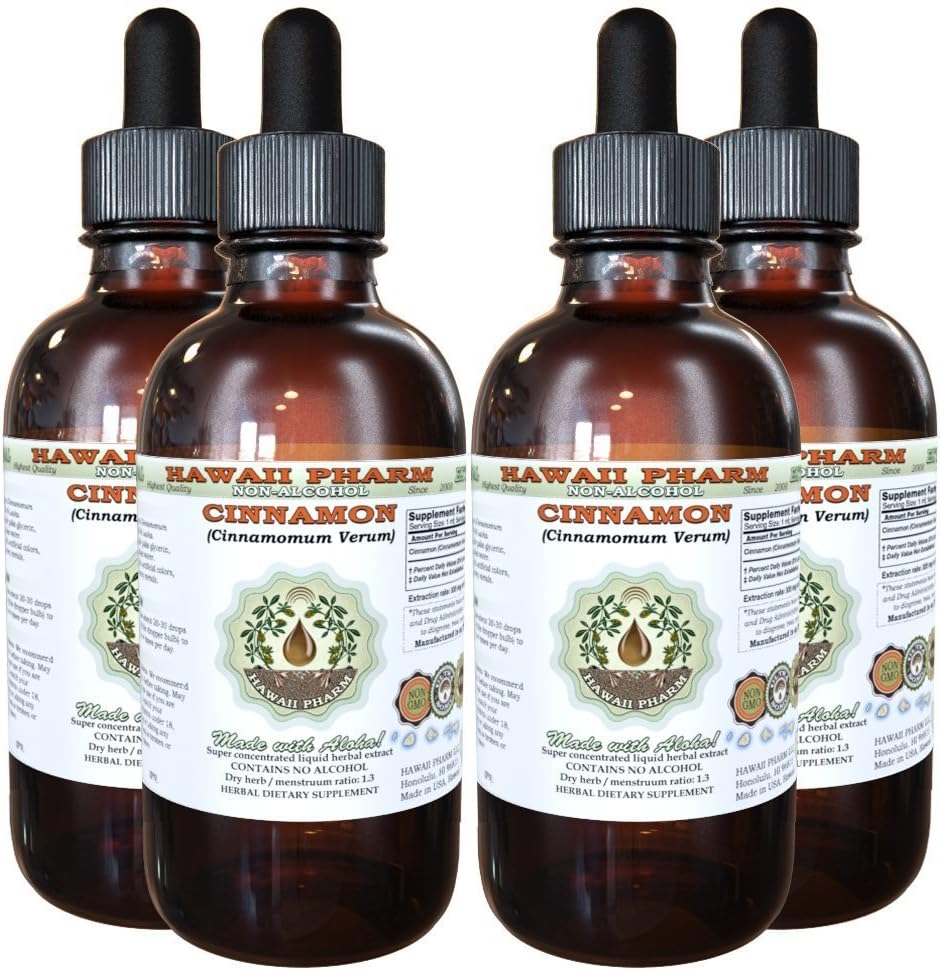 Cynamon Bezalkoholowy ekstrakt płynny, Cynamon (Cinnamomum verum) Suszony Bark Glicerite Hawaii Pharm Natural Herbal Supplement 4x4 oz