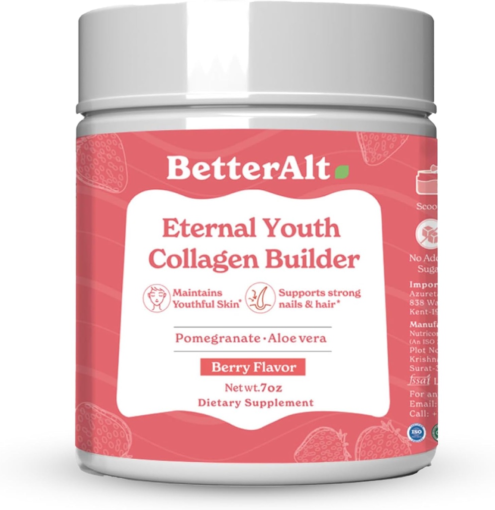 Better Alt Eternal Youth Collagen Builder (Berry Flavor) 200g < 124; for Radiant, Youth & Glowing Skin < 124; Helps Boost Collagen & Provides Antioksydant Support < 124; No Added Sugar & No Sztuczne dodatki