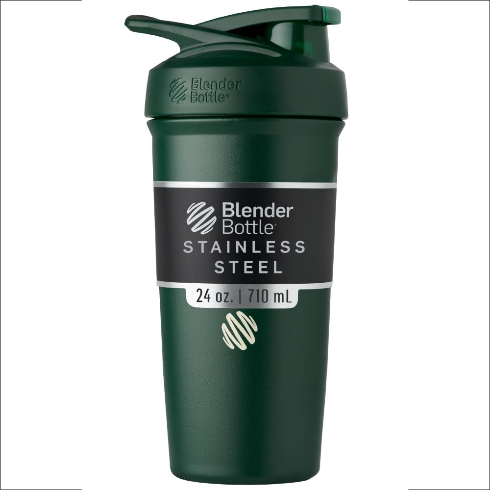 BlenderBottle Sport Izolowana stal nierdzewna Shaker Butelka z drutu Whisk, 24- Ounce, Las - Shakes protein & Hydration dla sportowców & Fitness Entuzjastów, Easy Mixing, Keeps Drinki zimne, Lockable Lid