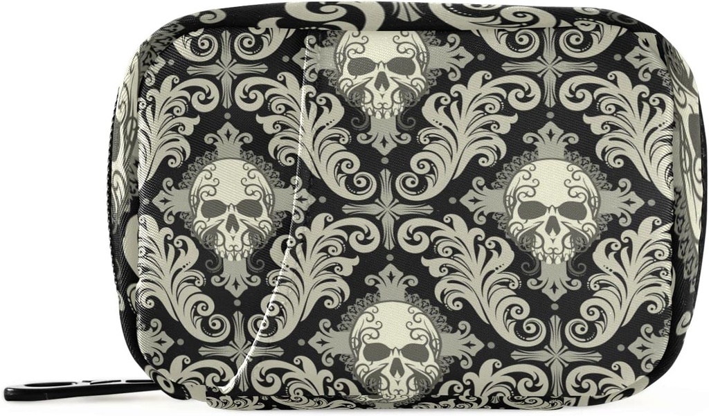 Pigułka Case Travel Vintage Pill Cases Bag Medycyna Pojemnik na witaminy Pill Pudełko Uzupełnienie Organizatorów Holder (Czaszka Damask)