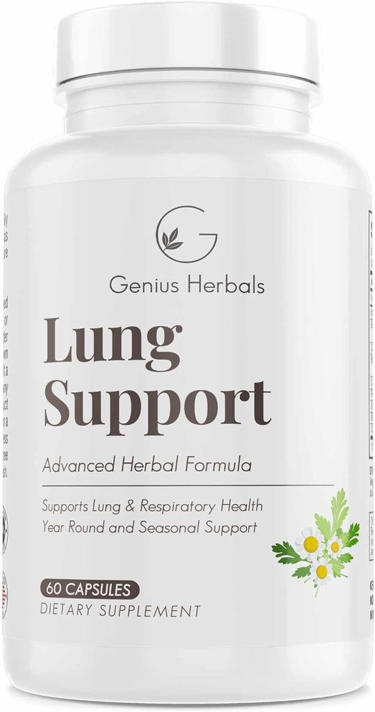 Lung Support - Pomaga oddychać bardziej komfortowo, Wsparcie sezonowe okrągłego roku, Lung Cleanse & Lung Detox Formuła, 60 Kapsułki