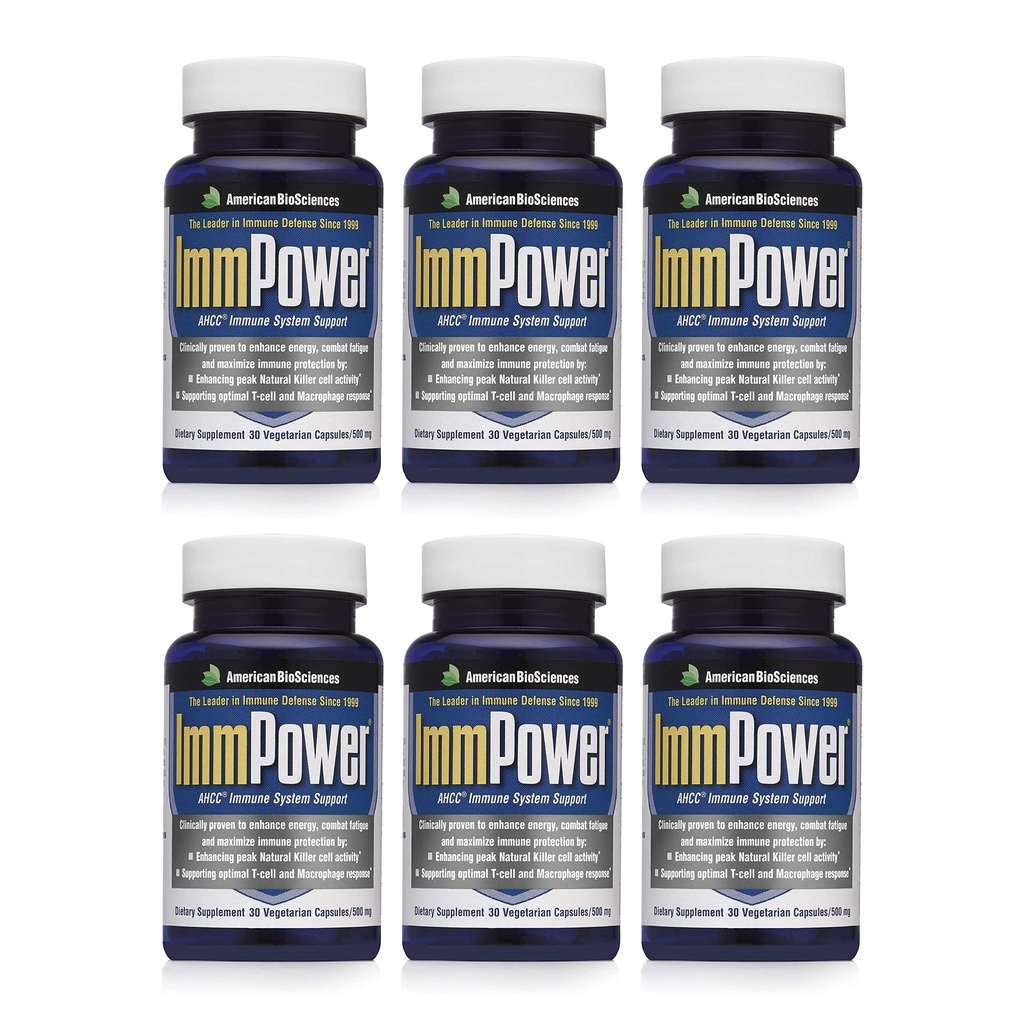 American BioSciences ImmPower AHCC Suplement 6- Pack, Wzmocnione wsparcie immunologiczne, Natural Killer Cell Activity and Cytokine Production, 30 Kapsułki wegetariańskie, 500 miligramów na kapsułkę