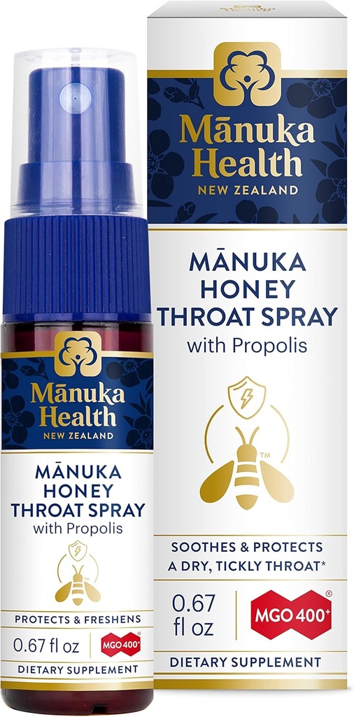 MANUKA ZDROWIE, Manuka Honey Throat Spray with Propolis .67 fl oz, Protects & Freshens, MGO 400 +, BIO30 New Zealand Propolis