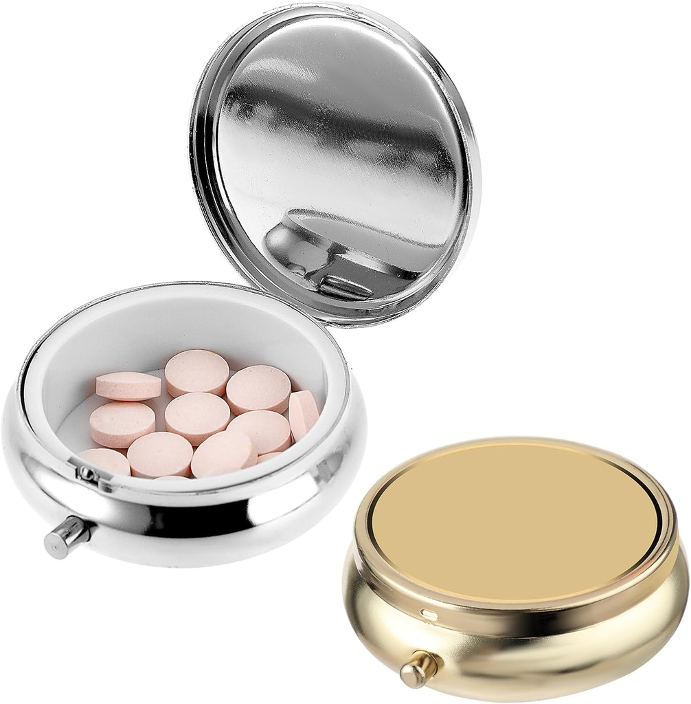 2szt. Pudełko na pióro Małe opakowanie na torebkę lub kieszeń, Przenośny pojemnik na pióro Metal Pill Pudełko Ozdobne Medycyna, Witamina, Olej rybny i Suplementy Holder Organizator (Srebrny i Złoty)