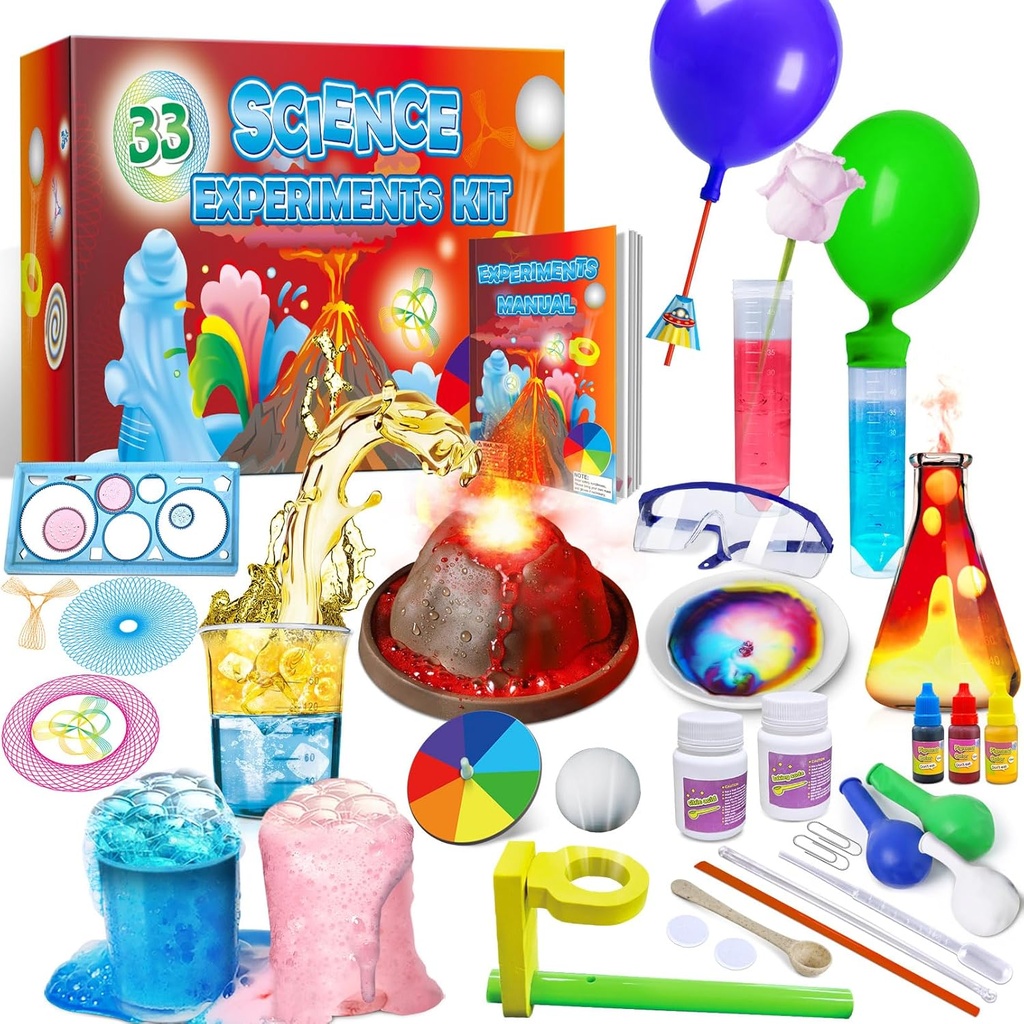UNGLINGA 33 Experiments Science Kit for Kids, Science Project STEM Toys Gifts for Boys Girls Learning Educational Chemistry Set, Volcano Erupting, Naukowcy Kit