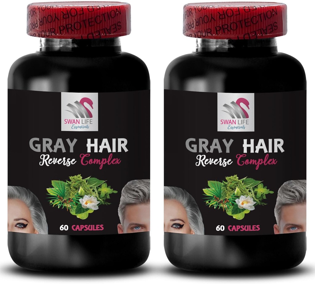 Pigmentacja włosów - Gray Hair Reverse - Wzmacnianie kolorów, Revive Natural Color, Przywracanie włosów, Brilliance włosów, Przywracanie Vibrancy, Hair Care Solution, Renew Hair Color 2 Butelki 120 kapsułki