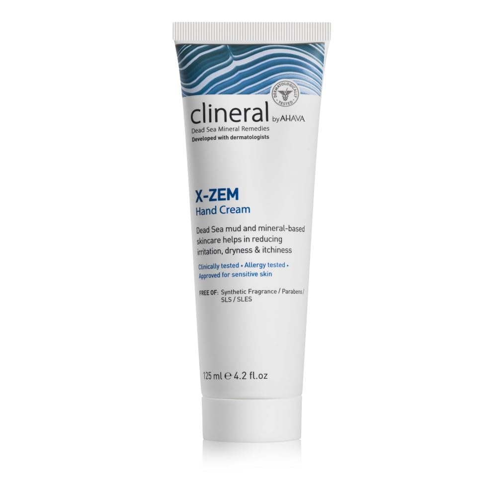 AHAVA Clinical X- Zem Hand Cream - łagodzi dyskomfort z powodu zapalenia skóry, zwalcza zaczerwienienie, suchość i swędzenie, zmiękcza suche i szorstkie plamy, z Hippophae Oil, Shea Butter & Osmoter, 4.2 Fl.Oz
