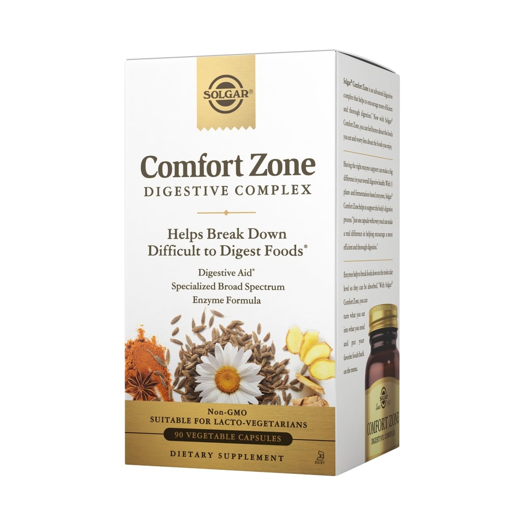 Solgar Comfort Zone Digestive Complex - 90 Kapsułki warzywne - Enzymy do wspierania Naturalnego Digestive Process & Break Down Trudności-to- Digest Foods - Kosher - 90 Służenia