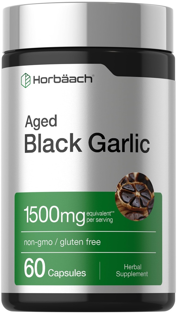 Horbäach Aged Garlic Extract Kapsułki 1500mg 124; 60 Hrabia 124; Fermentowany suplement DEV124; Non-GMO, Gluten Free