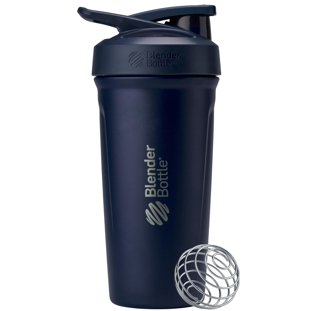 BlenderBottle Sport Izolowana stal nierdzewna Shaker Butelka z drutu Whisk, 24- Ounce, Navy - Shakes protein & Hydration dla sportowców & Fitness Entuzjastów, Easy Mixing, Keeps Drinks Cold, Lockable Lid