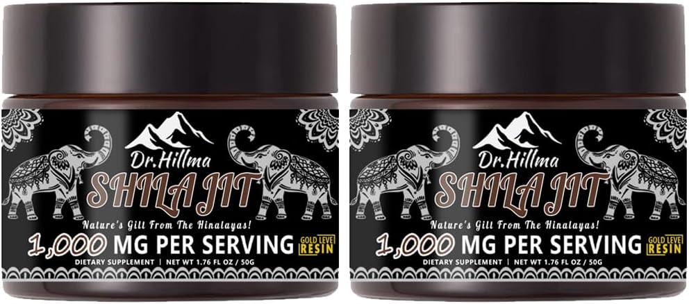Czysty Shilajit Resin, Autentyczny Złoty stopień A, 1000mg Maksymalna Potliwość Naturalny Shilajit Resin z kwasem Fulvic dla energii, Wsparcie immunologiczne, 50 Grams, 2 Pack