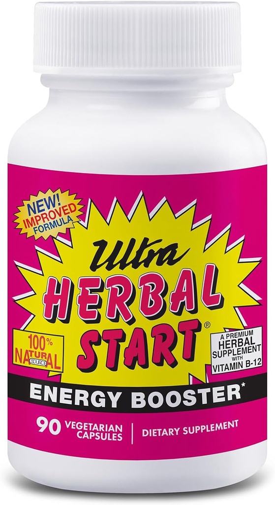 Ultra Herbal Start Energy Booster - z B- 12, Panax Ginseng, Yerba Mate, Kola Nut, Spirulina & Echinacea Signific 124; Promotes Natural Boost of Energy, Stamina & Endurance Signification 124; Suplement - 90 Kapsułki