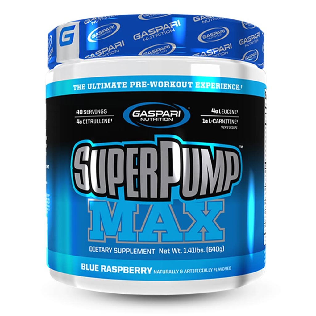 Gaspari Nutrition SuperPump MAX, Ultimate Pre Workout proszku, Trwałe przygotowanie energii, Azoksyd azotowy Booster, Wzrost mięśni, Odzysk i uzupełnia elektrolity (40 Serving, niebieski lód malinowy)