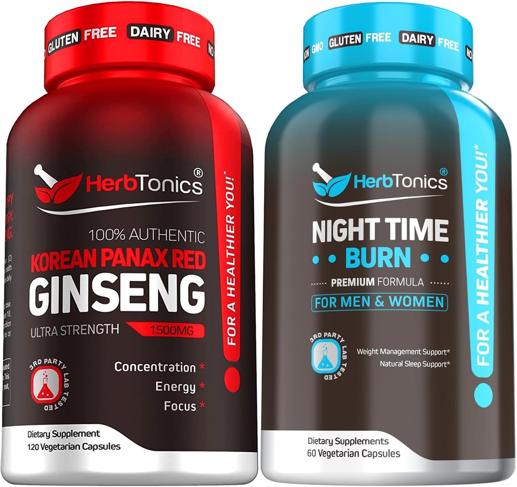 Koreański czerwony Panax Ginseng 1500mg - Wysoka potencja Ginseng dla energii, Wydajność i wsparcie immunologiczne dla mężczyzn i kobiet - Night Time Weight Supplement with Melatonin to Support Sleep & Metabolizm