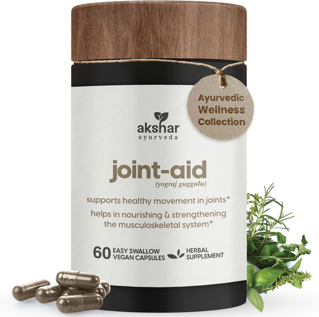 AKSHAR Ayurveda - Wspólna pomoc - Indyjski Herbal Joint Supplement for Occasional Mobility Relief of Knee, Back, Hands - Vegan Cruelty- Free Muscle and Joint Supplements (Pack of 1 (60 Count - A))
