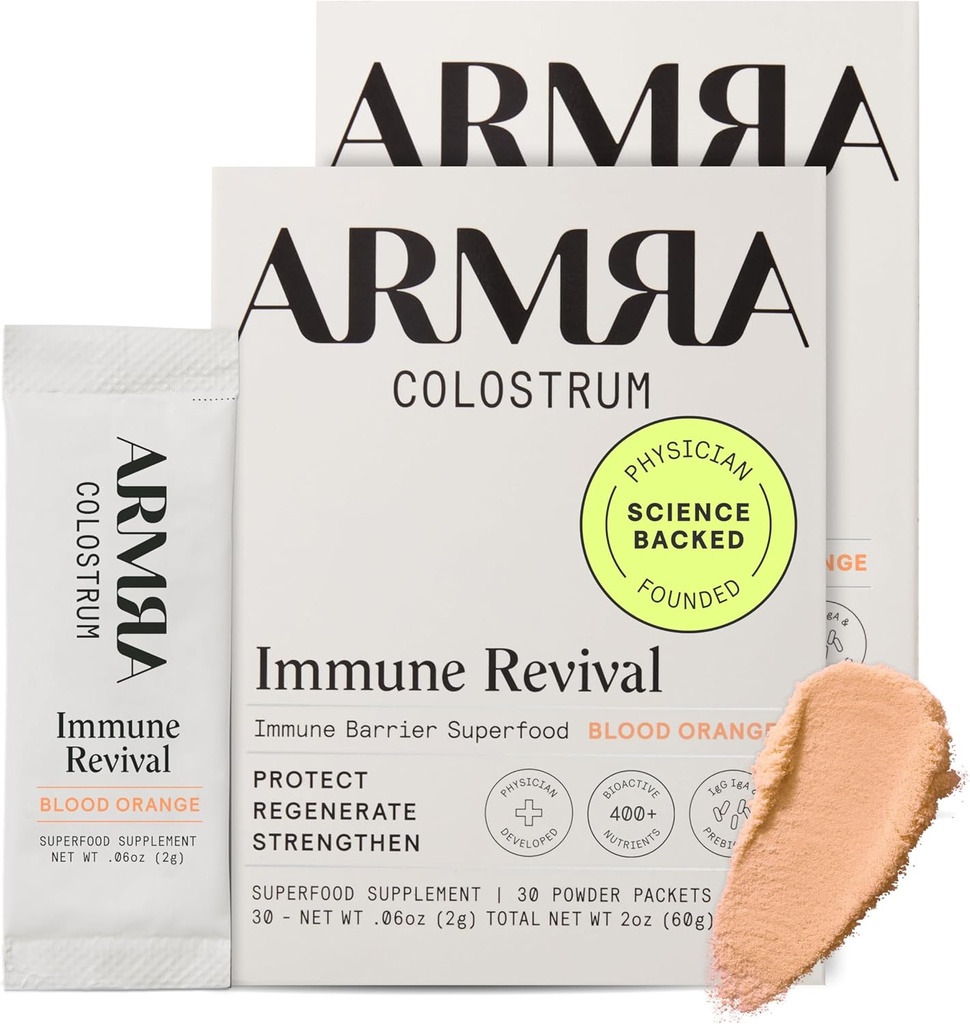 Proszek ARMRA Colostrum ™: 124; Pomarańcza krwi: 124; Gut Health & Bloating: 124; Skóra i włosy: 124; Odporność: 124; Keto, Gluten & Fat- Free: 124; 60 Sługi
