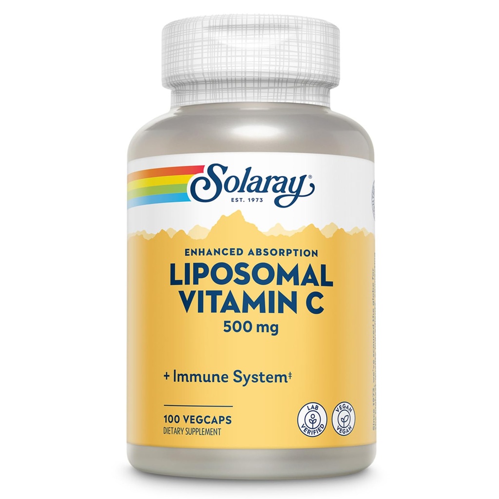SOLARAY Witamina liposomalna C 500mg - Zwiększona absorpcja Witamina C Mieszanka liposomalna z kwasami tłuszczowymi - przeciwutleniacz i suplement immunologiczny - Vegan, 60- Day Guarantee, 100 Servings, 100 VegCaps