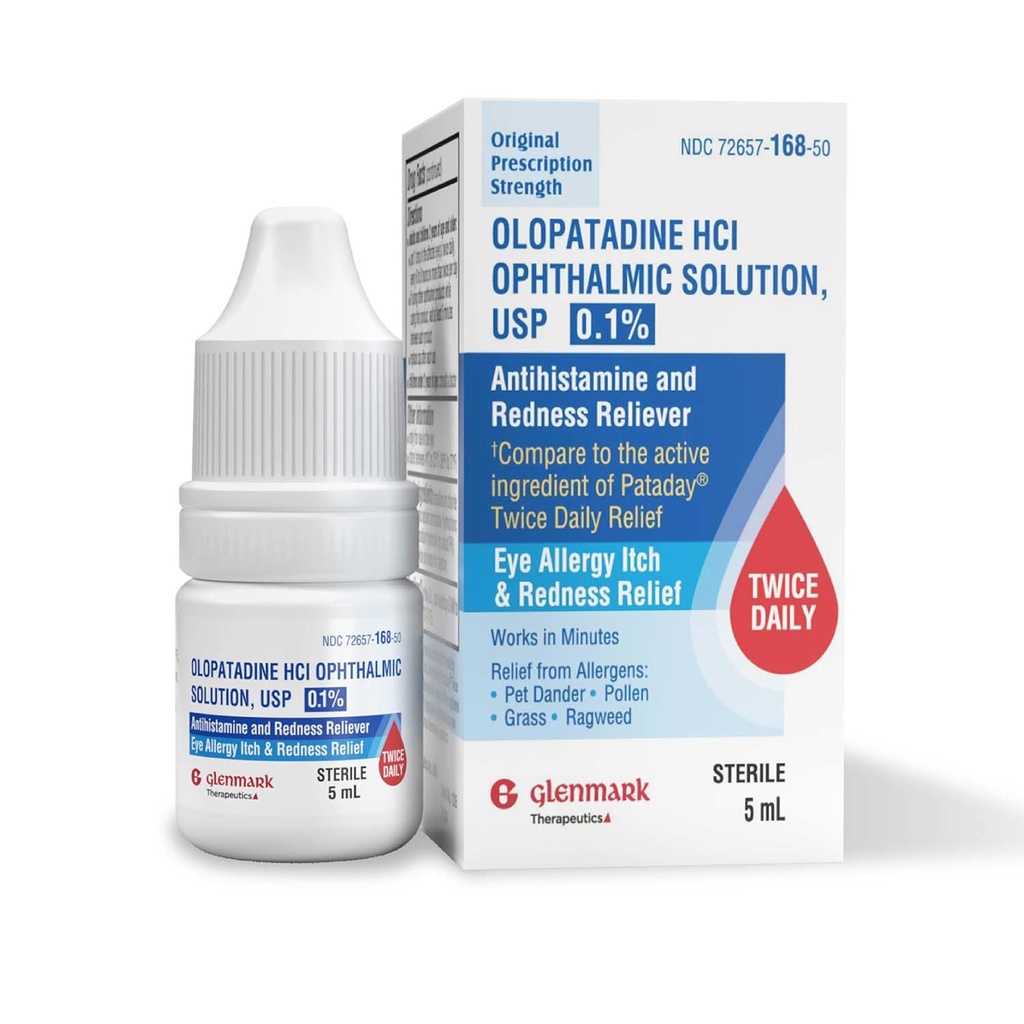 Glenmark Terapeutyka Olopatadyna krople do oczu alergii, Resness Relief, Antyhistaminowe krople do oczu, Ulga alergiczna od Pet Dander, Pollen, Trawa, Ragweed, Działa w minutach, Olopatadyna HCl 0,1%, 5 ml