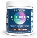BIOHM Gut- Brain Connection Memory & Focus Supplement (6.74 Oz, 30 Służenia) Wspiera Gut Health & Cognitive Well- Being, Pomaga poprawić nastrój, Probiotyki, Lwie 's Mane & Bacopa Monneiri, Czekoladowy Flavor
