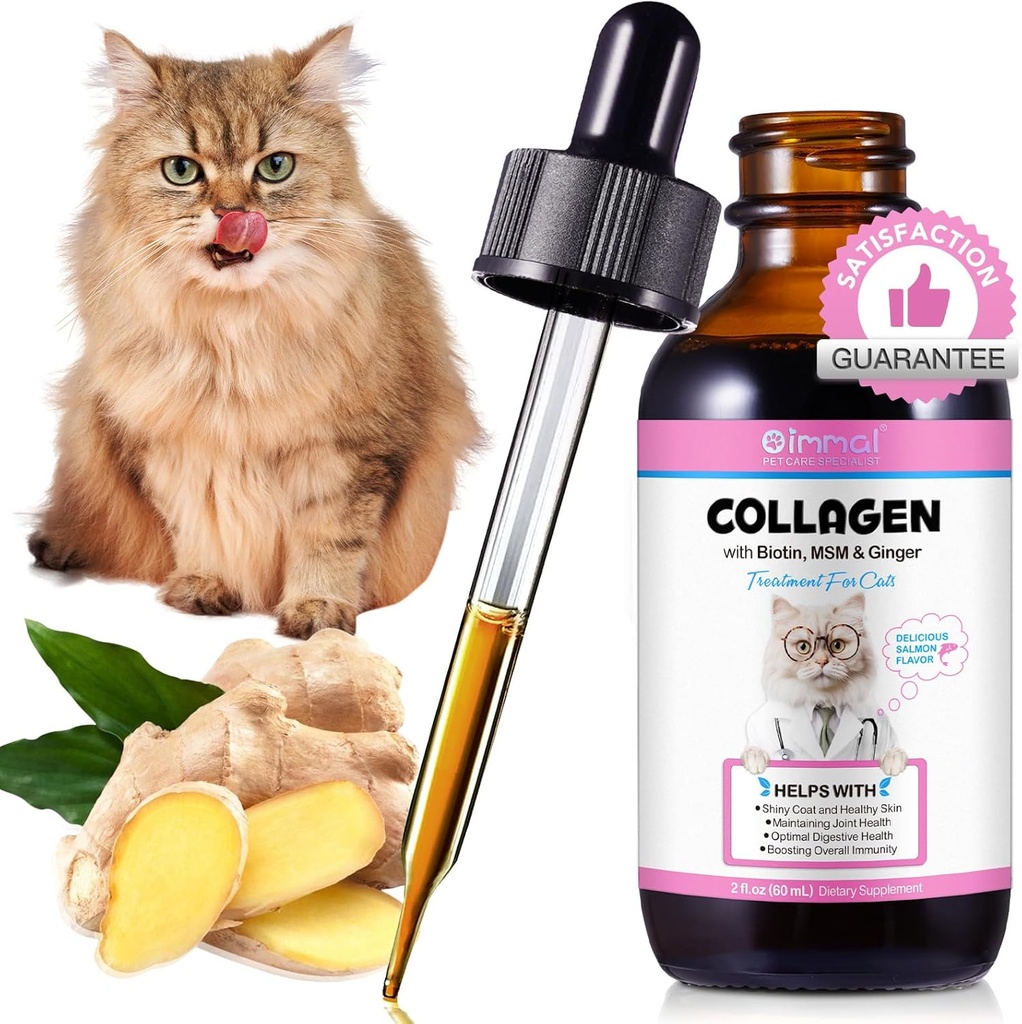 Kolagen dla kotów 2 fl.oz, Kolagen płynny dla kotów krople, Kolageny karmione Premium dla Kot skóry i Coat suplement, Ulga dla kotów z alergii odporności, z Kolageny bydła, Biotin, MSM
