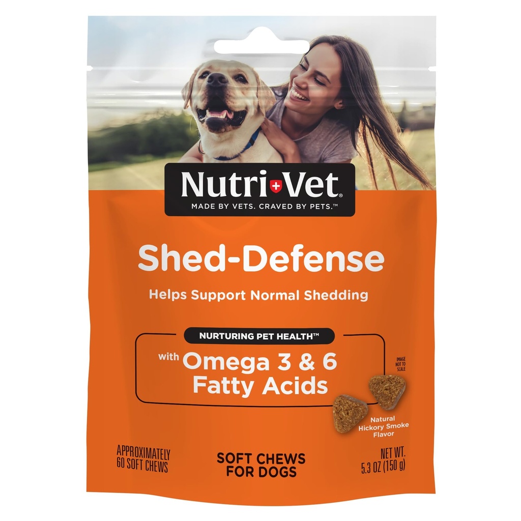 Nutri- Vet Shed Defense Soft Chews for Dogs, Skóra i Coat Suplement dla psów, Omega 3 z oleju rybnego, Suchość & Swędzenie Leczenie skóry, Szczenięta Essentials, 60 Soft Chews