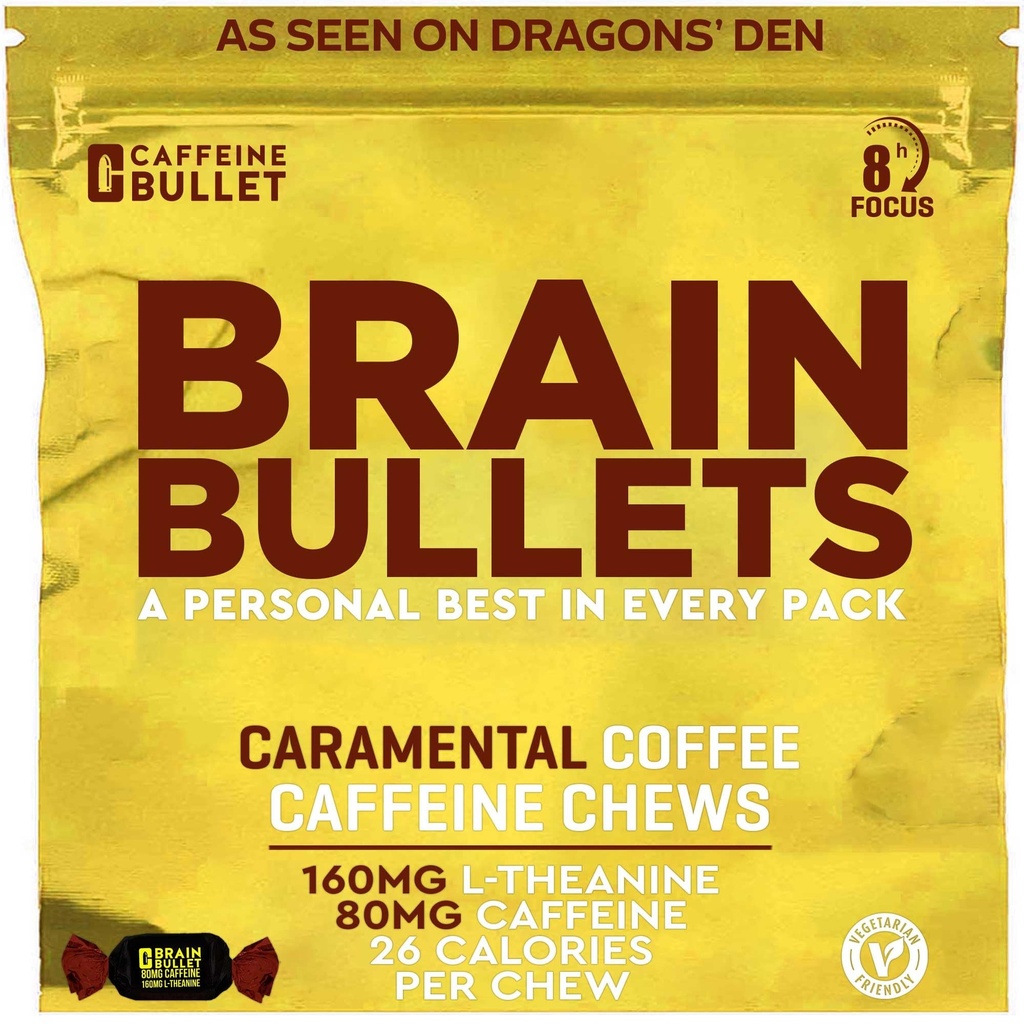 80mg Kofeina & 160mg L- Theanine Focus Enhancing Energy Chews (40 Servings) - Neuroscience Backed Nootropic Stack, Psychiczna ostrość i wsparcie Cognitive 124; Karmel Frappe Flavor Brain Bullet