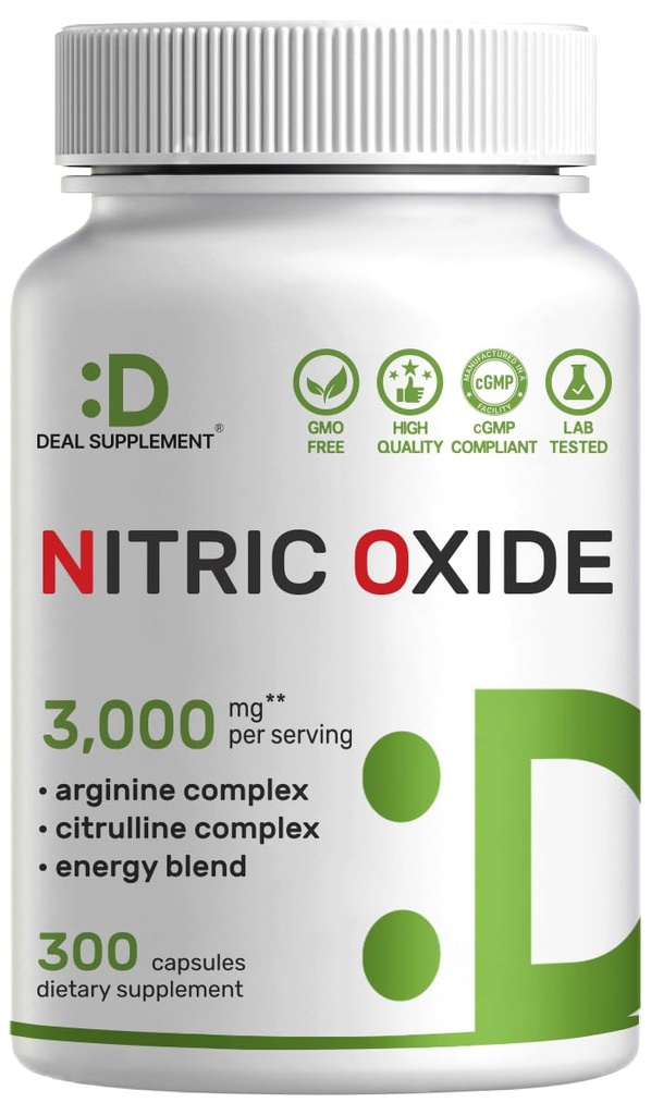 Booster tlenku azotu 3,000mg na Podawanie, 300 kapsułek - 12 w 1 Suplement tlenku azotu - Arginina i Citruline Complex with Energy Blend - Marshmallow Root - Promotes Nutricent Flow to Muskles & Heart