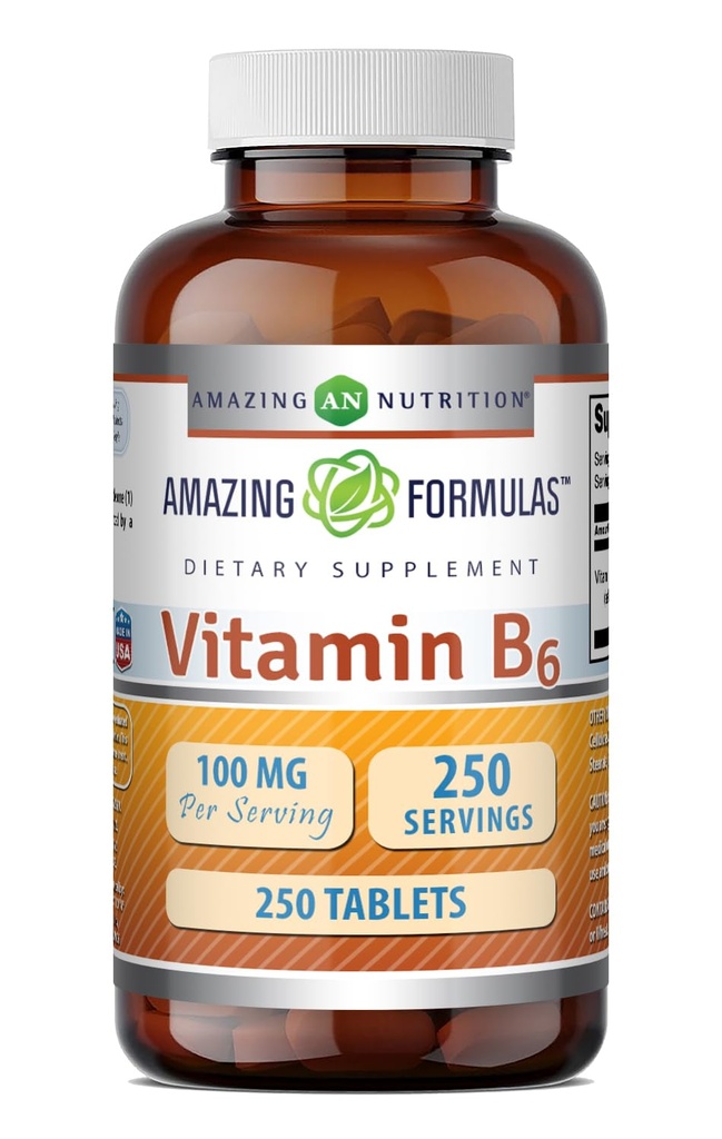 Amazing Supplement witaminy B6 Equipment 124; 100 Mg per Serving Equipment 124; Tablets Evidence 124; Non-GMO Equipment 124; Gluten- Free Equipment 124; Made in USA (1 Pack, 250 Count)
