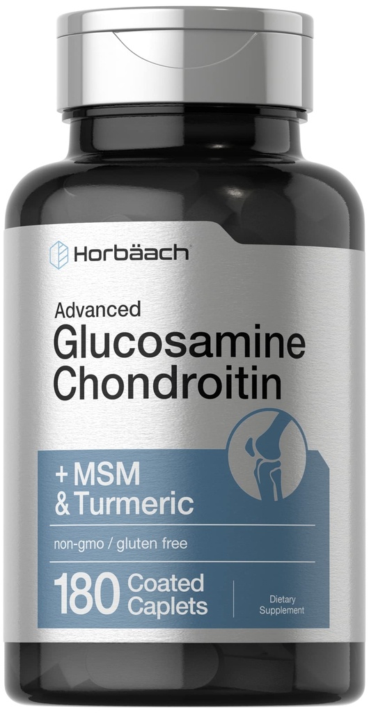 Horbäach Glukozamina Chondroitin Bis124; Plus MSM & Turmeric 124; 180 Coated Caplets 124; Non- GMO, Gluten Free Supplement