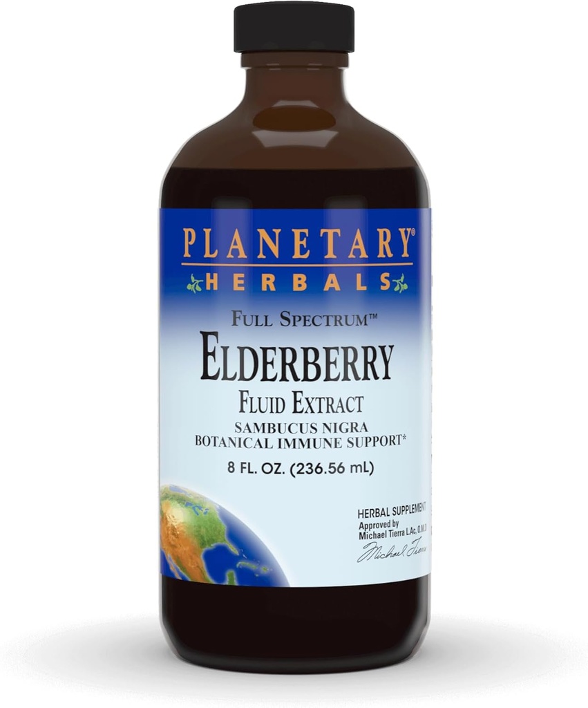 Planetarne Herbals Elderberry Fluid Extract, Full Spectrum 5 ml Botaniczne wsparcie immunologiczne - 8 Fluid Oz