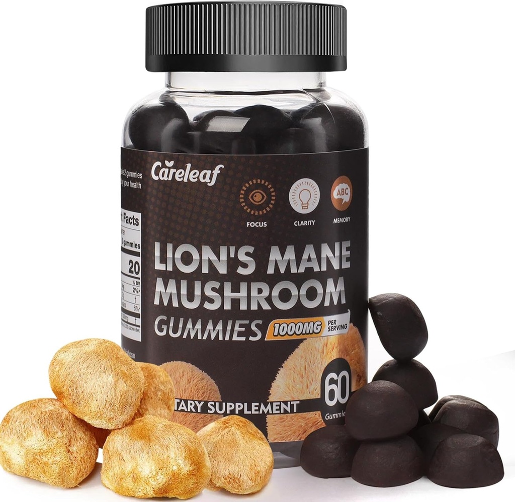 Lions Mane Gummies Mushroom for Nootropic Brain Supplement, Wsparcie immunologiczne, Stress Relief Mushroom Supplement Berrry Flavor 60 Count