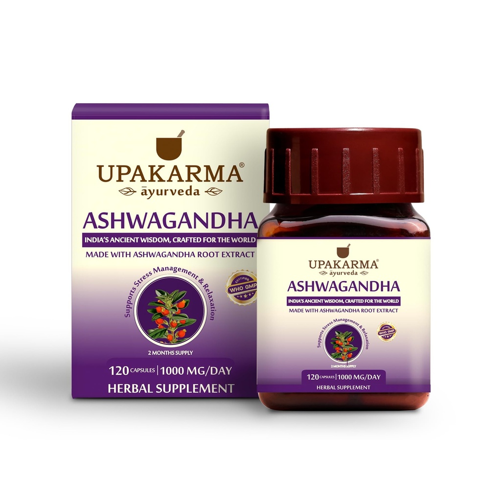 UPAKARMA Ashwagandha 124; 60 Day Supply 124; Pure Extract Based 1000 mg na serwowanie 124; Lab Tested, R & D Backed, 120 Kapsułki wegańskie, Suplementy do Ulgi stresowej i wsparcia energetycznego