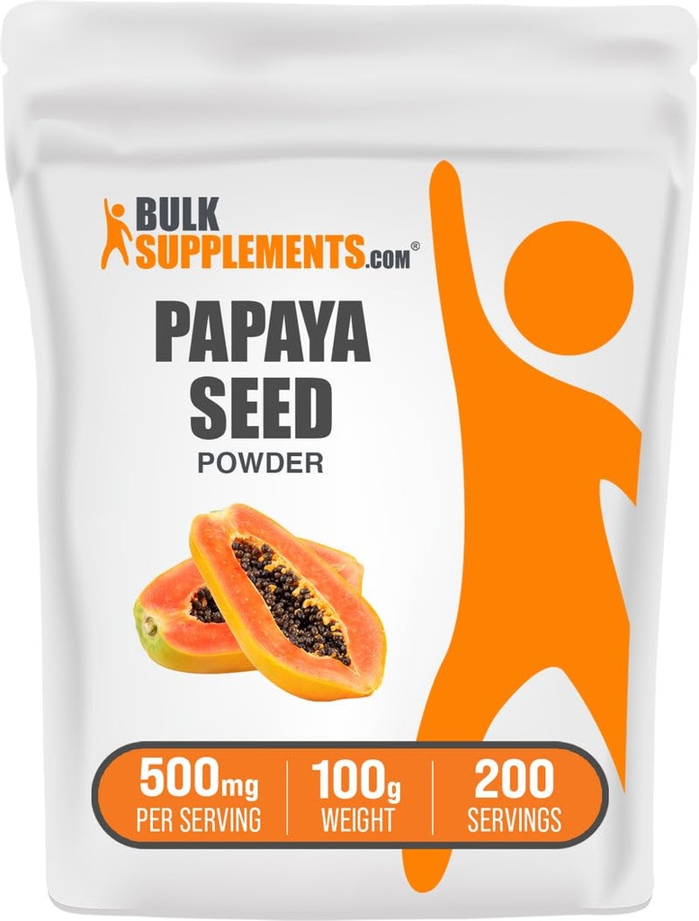BulkSupplements.com Papaya Seed Powder - Carica Papaya Seed, Suplement odżywczy, do żywienia i wsparcia Gut - Gluten Free, 500mg na serving, 100g (3.5 oz) (Opakowanie 1)