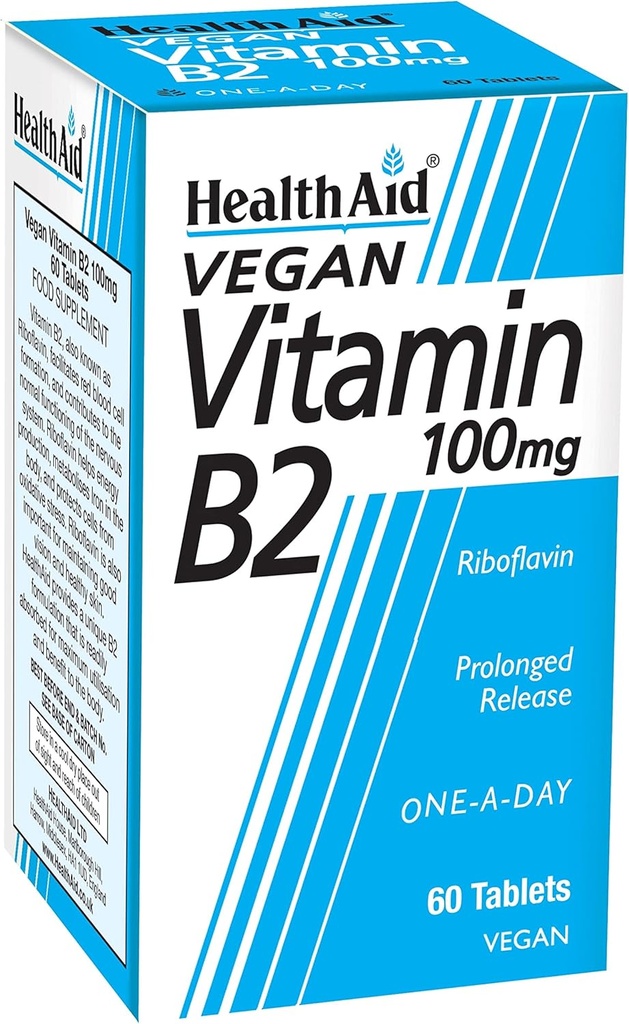Health Aid Witamina B2 (Riboflavin) 100mg - Długotrwałe uwalnianie 60 tabletek